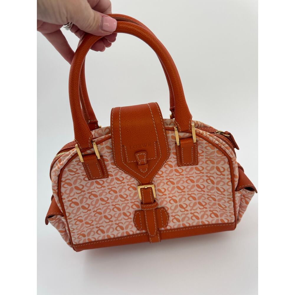 Loewe Orange Anagram Canvas and Leather Boston Bag